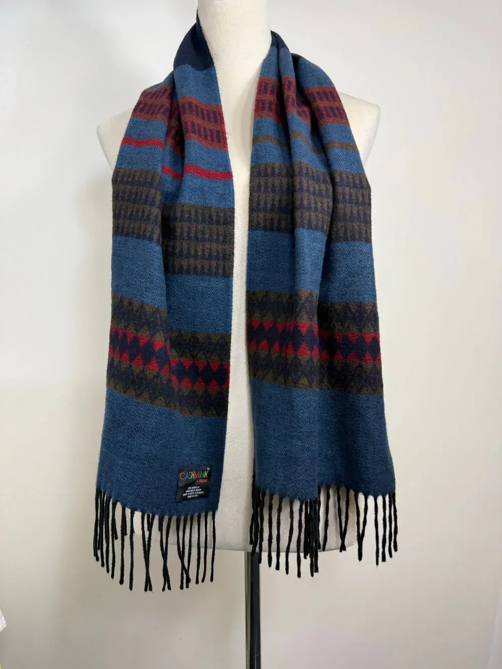 V. Fraas Cashmink Vintage Scarf West Germany Herringbone Stripe